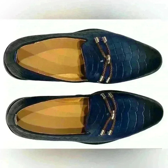 ? Men’s Dk Blue High End Leather Crocodile Loafers w/Dark Brown/gold accent